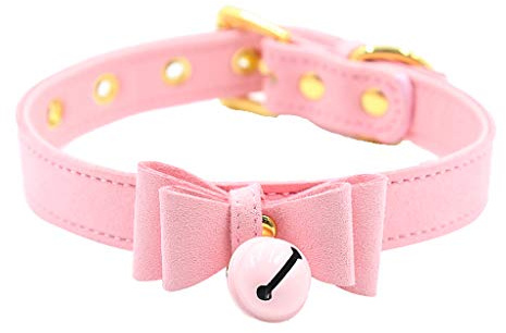 PU Leder Schleife Halsband Halskette Choker mit Glöckchen Katze Cosplay Halskette Rosa, rose, Einheitsgröße