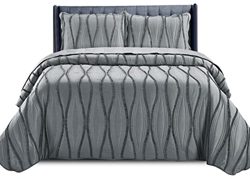 PHP Beautiful Quilted Bedspread Throw Embossed Frilled Pattern Quilt Coverlets Bedspreads Throw Bedding for All Season Comforter Set - Grey - Single