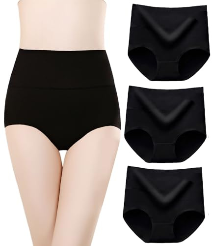 marysgift Full Briefs Women High Waisted Cotton Knickers Ladies Full Briefs Stretchy Soft Panties Slight Tummy Control Pants - Black 2XL UK 14 16