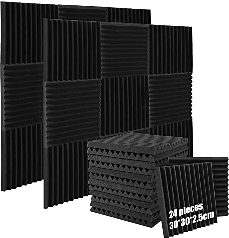 24 Stück Aukustikschaumstoff Schalldämmung Schaumstoff Acoustic Foam 30 * 30 * 2.5cm Hoher Dichte,Flammhemmend Schallabsorber für Aufnahmestudios, Musikstudios, Büros, Konferenzräume,Heimkinos