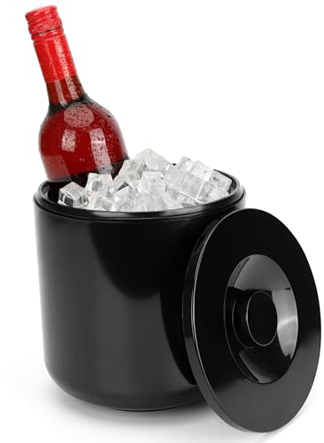 Kurtzy Secchiello Porta Ghiaccio Nero con Coperchio - Cestello Ghiaccio a Doppia Parete Isolato da 4 L - Ideale per Bar Feste Grigliate Picnic o per Raffreddare Birra Vino Champagne