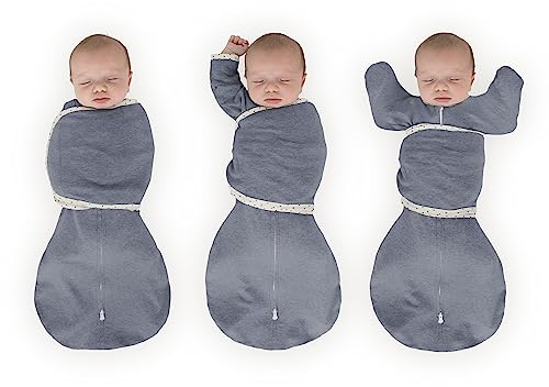 SwaddleDesigns 6-Way Omni Swaddle Sack, Baby Swaddle Blanket 0-3 Months with Arms Up Sleeves & Adjustable Wrap, Newborn Sleep Sack for Safer Sleep, Heathered Denim
