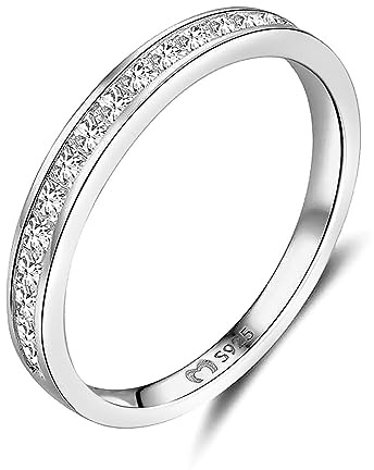 MARLION JEWELS Anillo de mujer en plata de ley, cubierto por una línea de circonitas blancas. Anillo plata mujer con acabado plateado o dorado. Joyería ideal para parejas, regalo para madres, amigas.