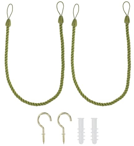 PATIKIL Cuerdas para Abrazaderas de Cortina Pack de 2 Cordones Decorativos para Sujetar Cortinas Trenzadas para Decoración de Hogar Oficina con Ganchos y Tornillos Verde Oscuro