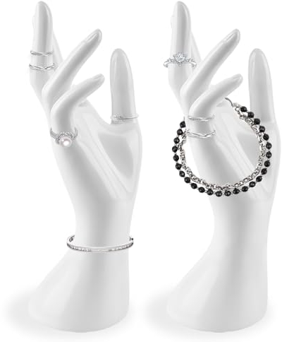 BYZESTY Armband-Ausstellungsständer, 2 Stück Schmuck Hand Form Ständer, Hand Schmuckständer, Weibliches Handmodell, Ringe Ausstellungsstand, Ringhalter Armbandhalter für Ringe Ketten Armbänder(Weiß)
