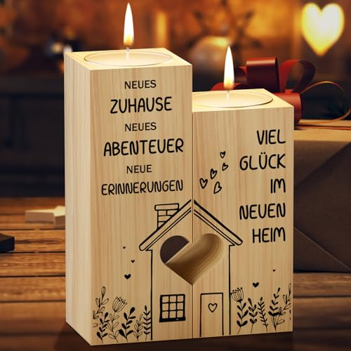 KAAYEE Einzugsgeschenke Wohnung, Kerzenständer Geschenk zum Einzug Haus | Einzugsgeschenke Haus Viel Glück im Neuen Zuhause für Familie, Richtfest Geschenk für Freundin Frauen Nachbarn