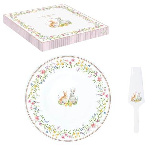 COFFRET PLAT A TARTE Ø 32CM AVEC PELLE EN PORCELAINE HAPPY EASTER
