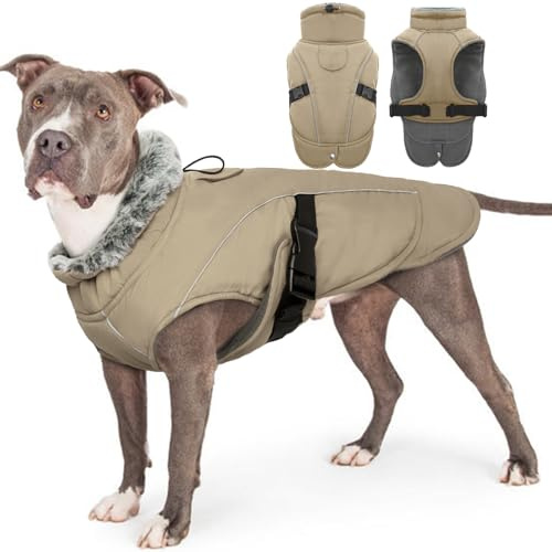 Hundemantel XXL für Große Hunde, Winter Hundepullover Mit Bauchschutz, Fashion Sports Hundeanzug (Khaki, 2XL)