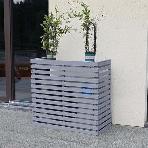 Hohe, wetterfeste Fensterläden, zentrale Klimaanlagenabdeckungen für Außengeräte – Massivholz-Klimaanlagen-Zaunblende zum Verstecken von Außenklimaanlagen mit Stil (Farbe: Grau, Größe: L 105 x B 45 x