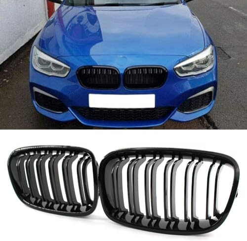 Double Bridge Glossy Black Grill Front Kidney Grilles, for F20 F21, 2011-14