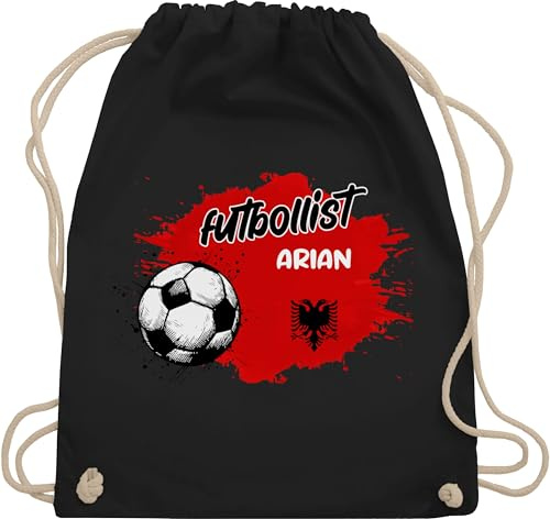Turnbeutel Rucksack - 2026 Fussball WM Fanartikel - Personalisierbares Albanien Motiv | Individuelles Shqipëri Design | Mit eigenem Namen | Albania - Unisize - Schwarz - name fußball em fußball.