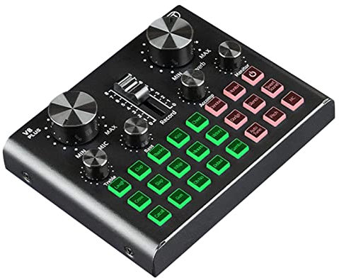 CLLBANT Professional Audio Mixer, V8 Plus Sound Card For Live Streaming Voice Changer Sound Card With Multiple Sound Effects, Mixer For Recording