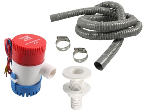 Kit de bomba de achique para barcos,Kit de bomba de achique para barcos | Bomba de de 12 V con manguera de bomba de de 78,7 pulgadas,Incluye ajuste pasacascos y 2 abrazaderas de acero