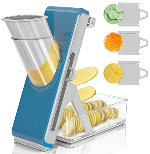 Mandoline Slicer Safe Multifunctional Dicer Adjustable Commercial Slicer Machine Stainless Steel Chopper (Grey Light Blue)