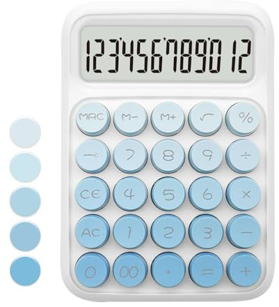 Calculadora azul, calculadora azul degradado estándar con pantalla de 12 dígitos y botones grandes, suministros de oficina azules y accesorios de escritorio para oficina, escuela, hogar, tienda