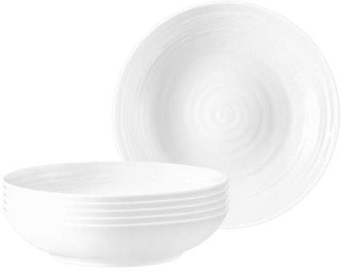 Seltmann Weiden Terra Suppenteller 6er Set, 21 cm, Tiefe Essteller mit spiralförmigem Relief, Spülmaschinen- und mikrowellenfest, Porzellan, Weiß