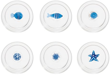 Zafferano Teca Mare Lot de 6 verres à eau transparents en carton mélangé avec 6 inclusions maritimes différentes