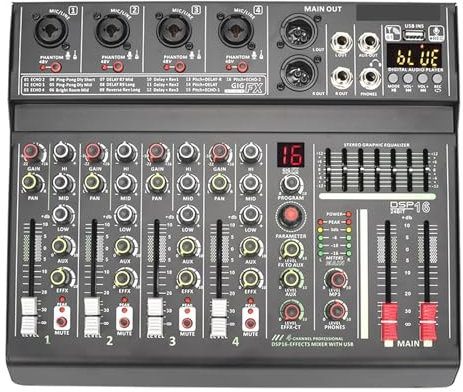 Consola de mezclas de audio profesional para DJ, 4 canales, 16 DSP, alimentación fantasma individual de 48 V, USB, reproducción, grabación, mesa de sonido profesional, mezclador de alto rendimiento