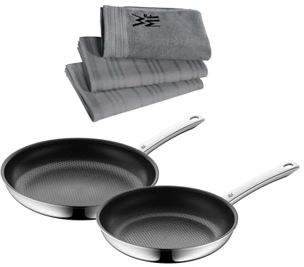 WMF Set 3-teilig Küchenhandtuch-Set (3-teilig), Baumwolle, Logo und Profi Resist Bratpfanne Induktion 24 cm, Wabenstruktur und Profi Resist Bratpfanne Induktion 28 cm, Wabenstruktur