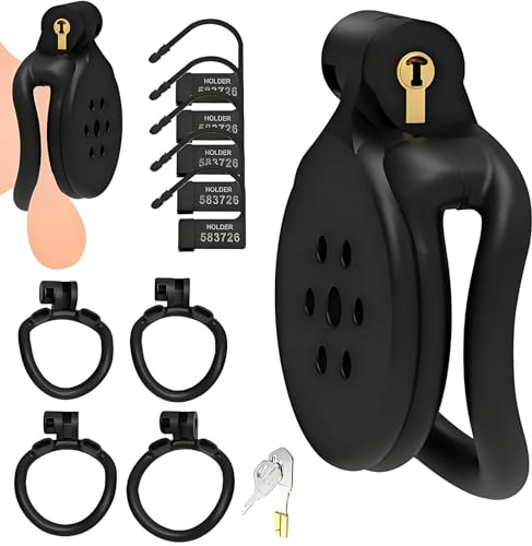 Lightweight Chastity Cage for Male Penis Cage Smooth Cock Cage Chastity Devices Key Fetish SM Bondage Sex Toy for Gay Chastity for Men with 4 Sizes Rings Black (XXS)