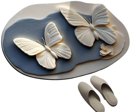 Hogvinnatil Tapis de Papillon, Tapis de Cuisine Papillon | Tapis à Séchage Rapide | 3D Motif Réaliste Papillon Paillasson Antidérapant Intérieur Entrée Tapis pour Terrasse