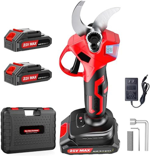 Sécateur Électrique Sans fil, Coupe-branches sans fil avec Écran, Sécateur électrique Professionnel avec 2 Batteries, Diamètre de Coupe Max 33 mm, pour Jardinage, Vigne, Arbre Fruitier
