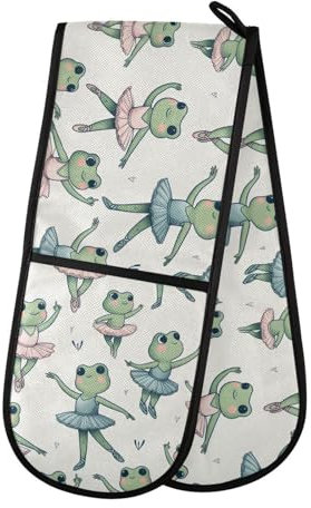 Ofenhandschuhe, doppelte Ofenhandschuhe, Ballerina, Frösche, weiß, hitzebeständig, gesteppt, für Grillen, Backen, Küche, Kochen, Handschuhe