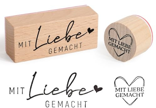 BOOMTOP 2Pcs Stempel Holz Mit Liebe Gemacht Holzstempel Rund Rechteck Handmade with Love Motivstempel Holz Stempelset für Kartenherstellung Geschenkanhänger Scrapbooking