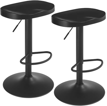 WOLTU Barhocker 2er Set, Hocker höhenverstellbar, Massivholz, Schwarz | Barstuhl mit Sattelsitz Fußstütze, Drehhocker 360°, Industriestil, Küchenhocker Arbeitshocker, für Küche Bar