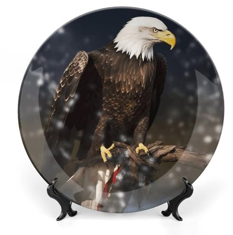 JTKBNVM Grandes assiettes décoratives en porcelaine anglaise de 15,2 cm pour présentation d'aigle à tête blanche avec présentoir - Assiette en porcelaine personnalisée pour cuisine, salle à manger