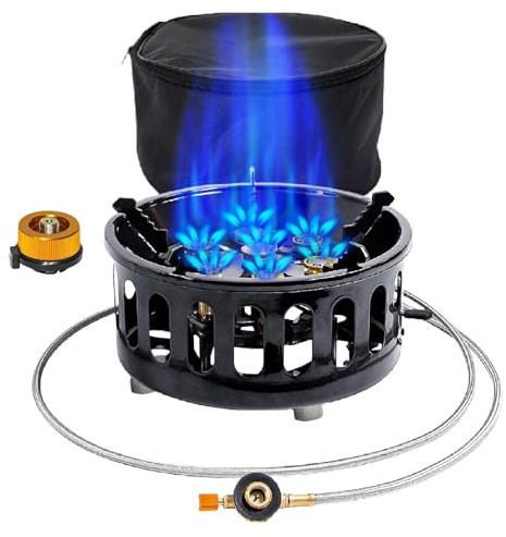 Hornillo de gas portátil de 21000 W, resistente al viento, para camping, exterior, pequeño quemador de butano con bolsa de transporte y adaptador, para emergencias, exteriores, senderismo, pícnic