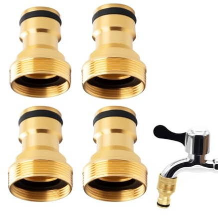 4 Pack Garden Tap Hose Connector Adapter 3/4 inch Universal Kitchen Mixer Tap Brass Faucet Quick Connectors Sink Hose Adaptor Pipe Joiner Fitting Water Adapter for Garden Watering Indoor Outside