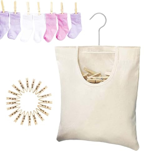Bolsa para Pinzas de Ropa Exterior, Bolsa de Lona para Pinzas de Cuerda, Organizador de Colada Giratorio 360° con Ancha para Jardín Balcón Terraza Dormitorio