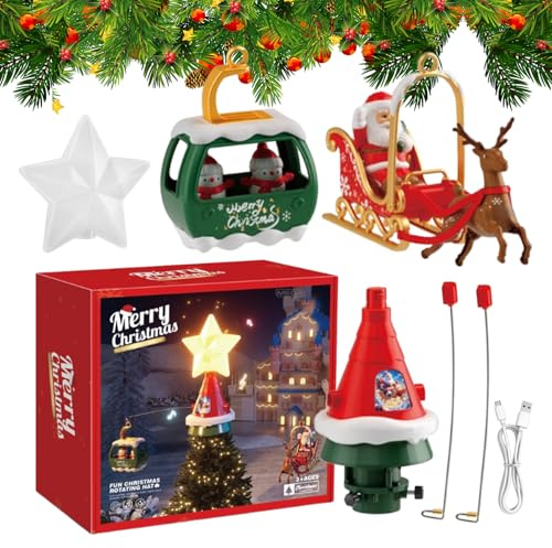 Christmas Tree Topper, Tree Top Rotating Decoration With Music & Light, Santa Claus And Ferris Wheel Shape Ornament, Festival Home Decor Supplies