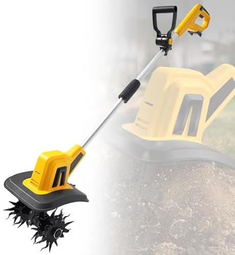 VNATWGOO 270RPM Battery Powered Garden Tiller, Handheld Electric Garden Cultivator, Removable Battery, 22cm Width