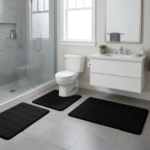 Cnwinu Badezimmerteppich Set 3 Teilig, Badteppich rutschfest Waschbar, Badematte rutschfest Badewanne, Maschinenwaschbare, Superabsorbierende Badvorleger Set 3 Teilig, für Dusche, Badewanne und Wc