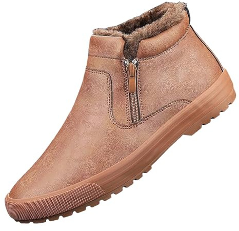 Laquieio Botas Hombre Invierno Piel Impermeables Zapatos Forradas Con Pelo Botas De Nieve Ultraligero Antideslizante Casa Interior Exterior -11