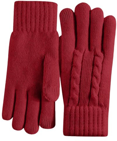Generisch Handstulpen Spitze Perlen warm, mit vollen Fingern, für Damen, mit verbessertem Anti-Handschuh-Fleecefutter Lederhandschuhe Fingerlos Weiß (Red, L)