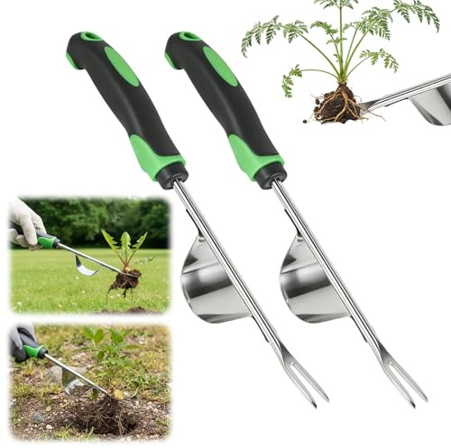 tlidfgeo 2 herramientas extractoras manuales de maleza, herramienta de extracción de malas hierbas con acero inoxidable, mano de madera y boca de pala en forma de Y, herramienta de eliminación de