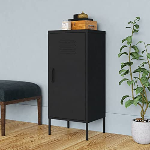 Yisssmeng Stahlschrank 42.5×35×101.5 cm Schwarz Metall, 2 höhenverstellbare Regale 60 kg, Lagerschrank für Schlafzimmer Büro Keller Balkon