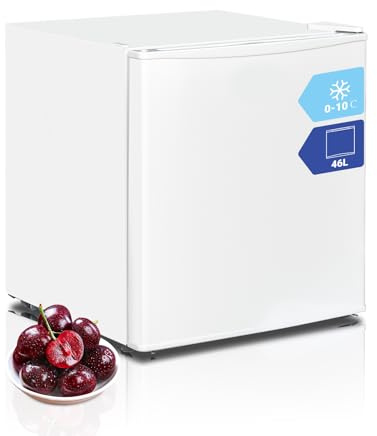 Techomey Mini Frigo, Petit Frigo de Chambre, 46L, Mini Réfrigérateur, Silencieux, Porte Réversible, pour Maison Appartement, Blanc, 0-10℃