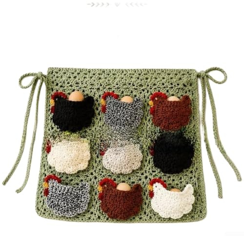 Floweringbeter Grembiule in stile rustico all'uncinetto per collezione di uova, con tasche per galline impreziosite e affidabile struttura in filato per lavori all'aperto (C)