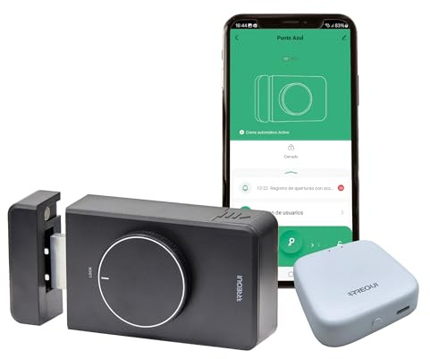 ARREGUI SPIN UP+BRIDGE Cerradura de seguridad Invisible para Puerta | Apertura Electrónica con App Móvil | Alarma 120 dB | Antirrobo | Control Remoto Compatible Google y Alexa | Instalación sin Cables