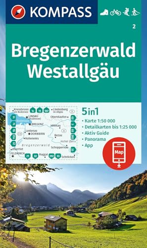 KOMPASS Wanderkarte 2 Bregenzerwald, Westallgäu 1:50.000: 5in1 Wanderkarte mit Aktiv Guide, Detailkarten und Panorama inklusive Karte zur offline ... Fahrradfahren. Skitouren. Langlaufen.