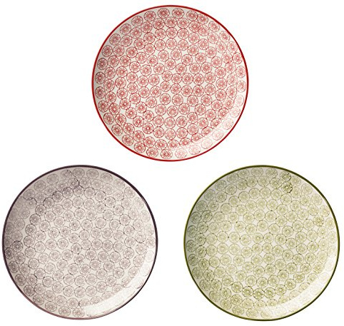 Bloomingville Teller Isabella, rot grün lila, Keramik, 3er Set