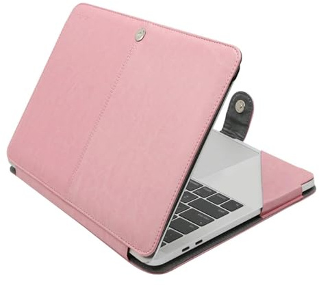 MOSISO Case Compatible with MacBook Air 13.6 inch M4 M3 M2 2025-2022 /Air 13 M1 2022-2018 /Pro 13 inch M2 M1 2025-2016, PU Leather Portfolio Protective Stand Cover, Rose Quartz