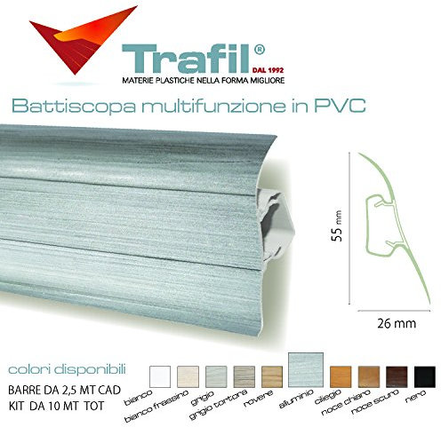 Battiscopa Passacavo, Alluminio, 4 Barre da 2,5 m
