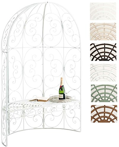 CLP Padiglione Giardino con Panca Rosie I Gazebo Padiglione in Ferro I Pergola A Semiluna Portata Max 200 kg, Colore:Bianco