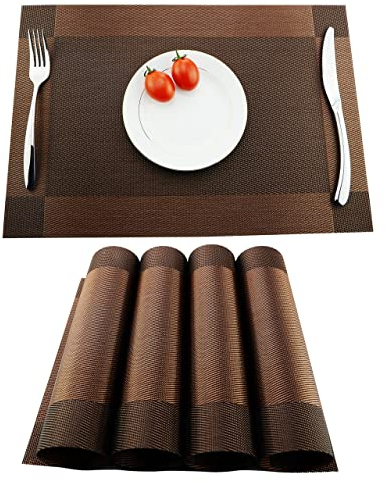 KOKAKO Manteles Individuales 4 Piezas,Lavables PVC Salvamanteles Individuales Repelentes de Suciedad para la Mesa de Comedor de Cocina,Marrón