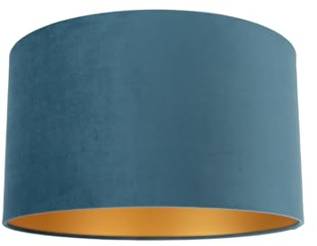 Qazqa Modern Lampenschirm - Cilinder Velours - Blau, supports-e27, diameter 35 centimeter
